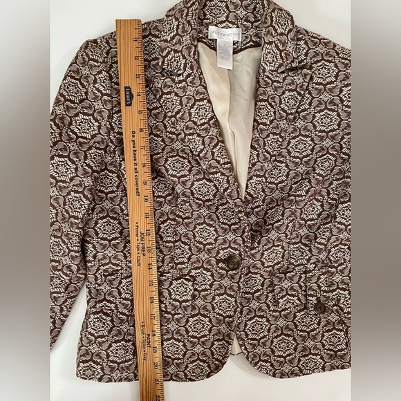 Worthington Short Blazer Jacket Women’s Sable Brown Jacquard/ Tapestry Geometric - Picture 3 of 12